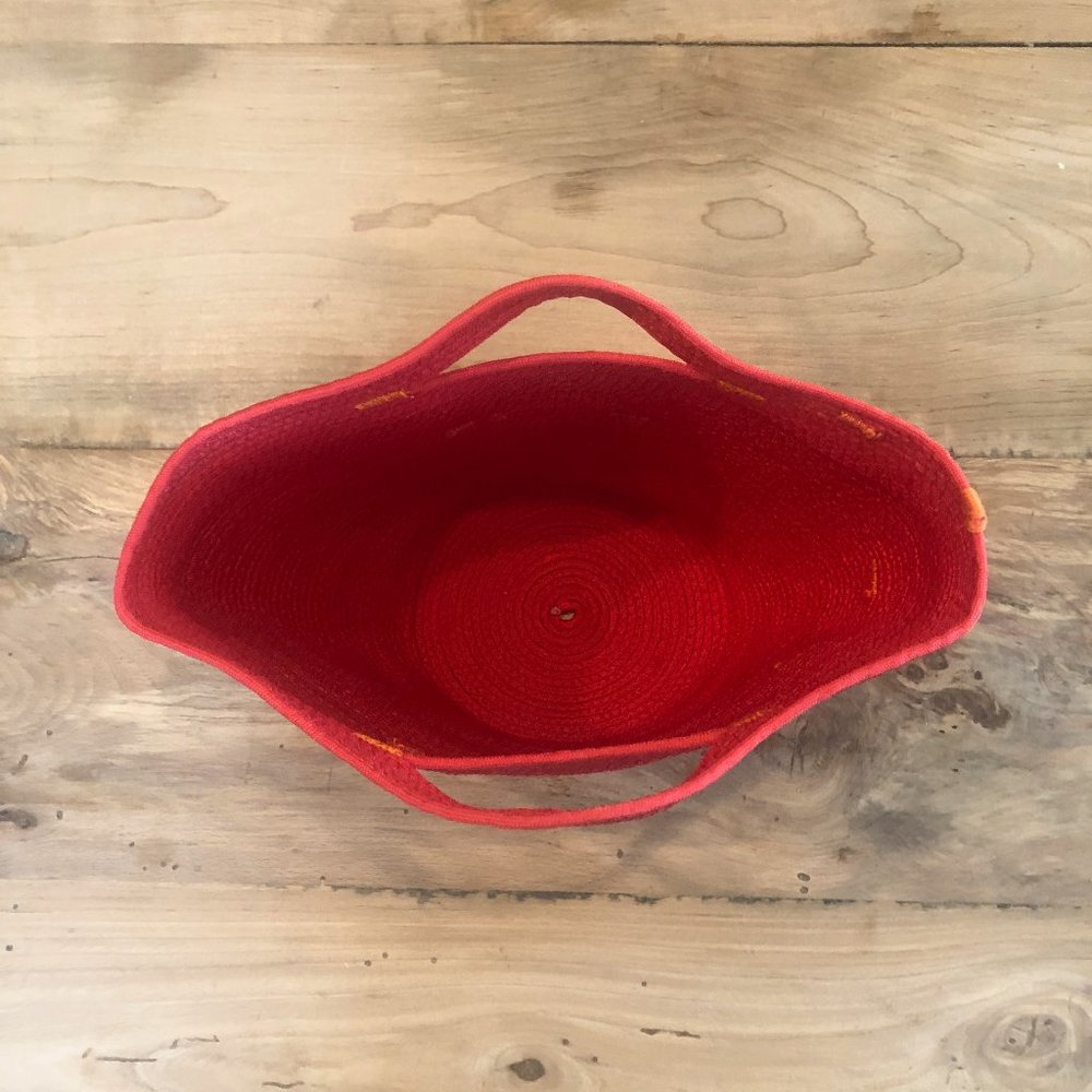 Handmade Bright Red and Orange Storage Basket with Handles - Picture 8 of 9